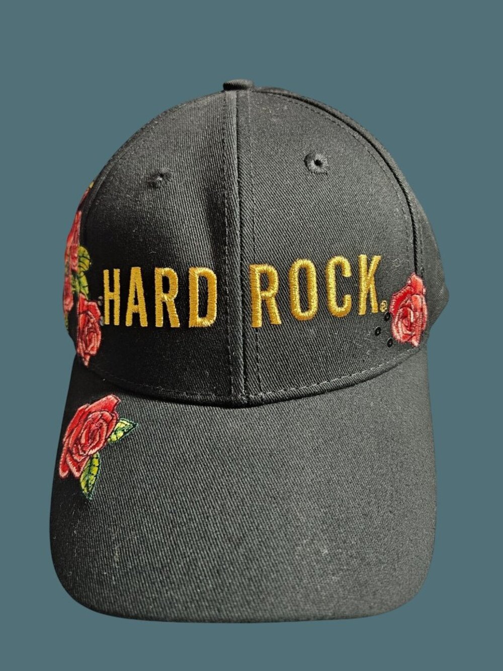 Hard Rock Washington D.C Embroidered Floral Rose Black Adjustable Cotton Cap/Hat